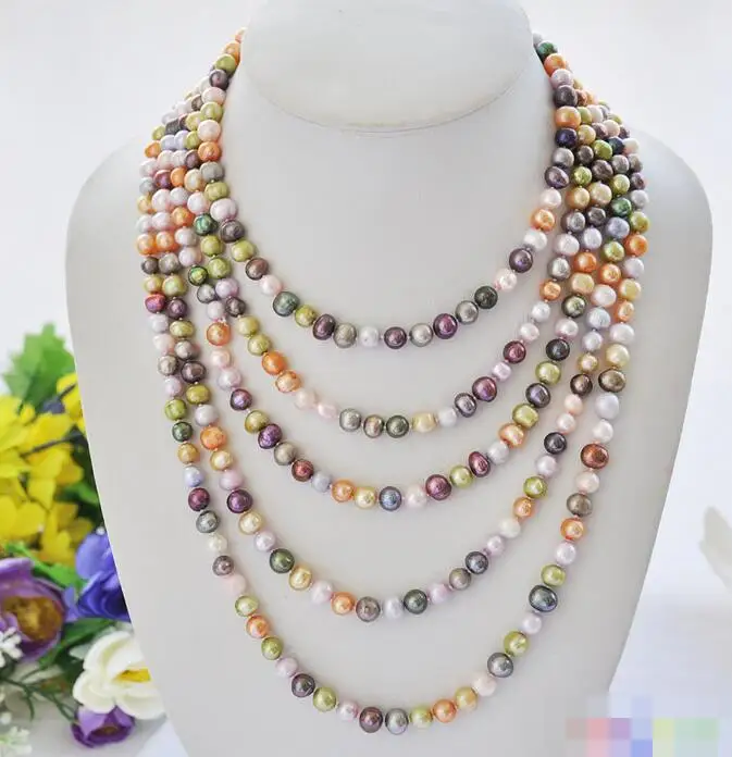 

song voge gem nanJ0832 purple green yellow wine black round freshwater pearl necklace