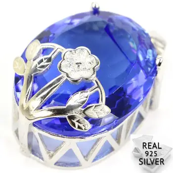 

Real 925 Solid Sterling Silver 8.1g Big Gem Oval 22x18mm Blue Violet Tanzanite Engagement Pendant 31x18mm