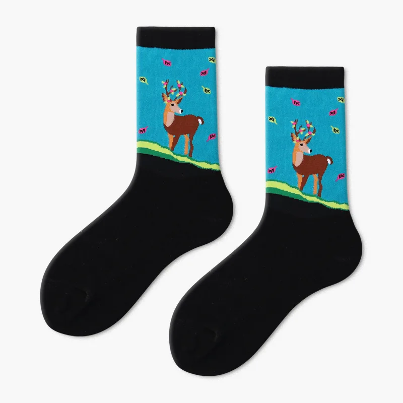 PEONFLY/Хлопковые женские носки с круглым вырезом; повседневные милые уличные носки с забавным принтом в виде собаки-инопланетянина; с космическим принтом для девочек; подарок - Цвет: milu