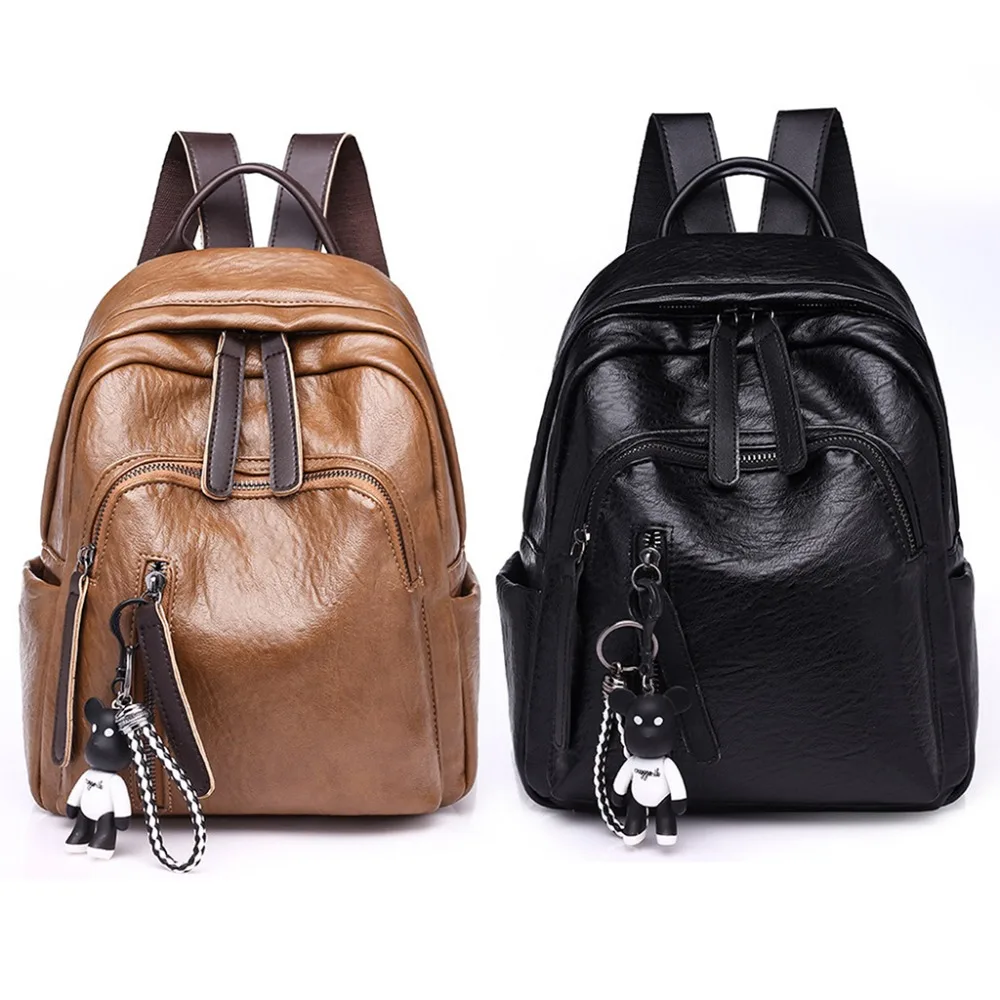 24 x 13 x 30cm Contrast Zipper Soft PU Leather Backpack with Cute Bear