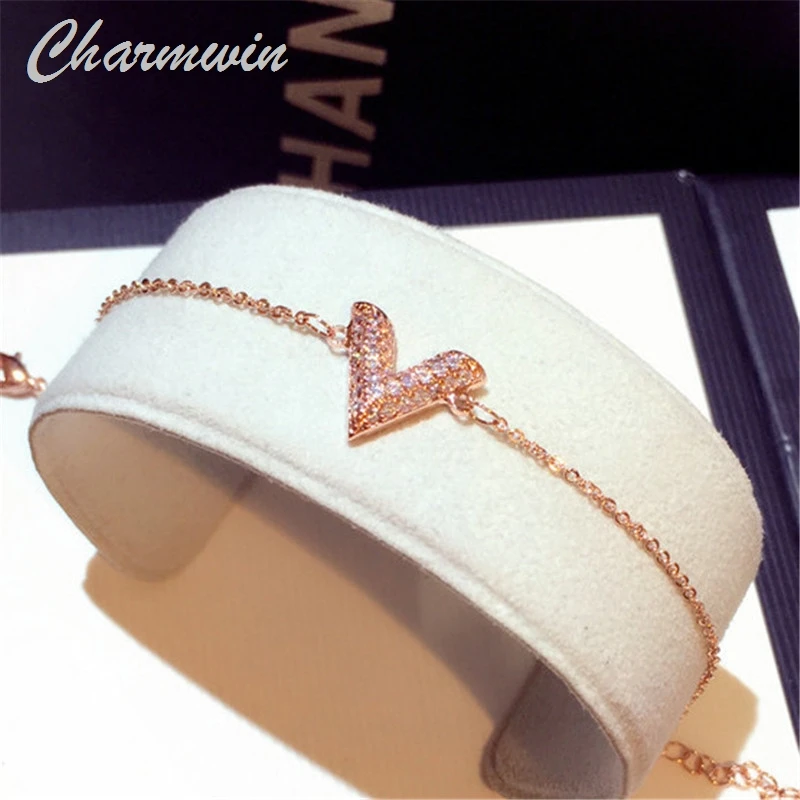

New Fashion Korean Charm Bracelets For Women Bracelets Rhinestone Letters V Bracelets Women