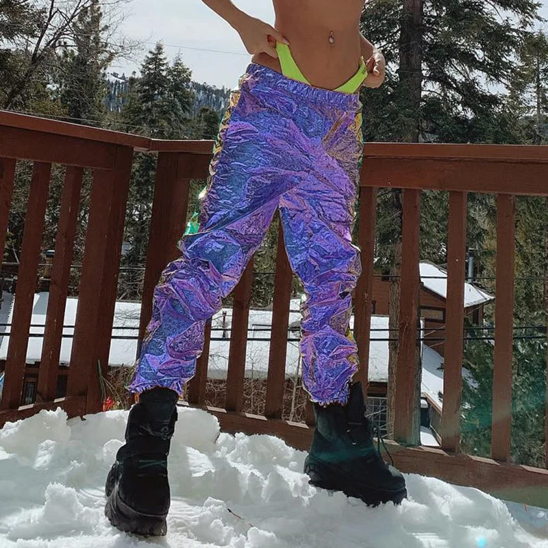 BKLD женские брюки-карго с высокой талией, брюки в стиле хип-хоп, лето, новая уличная одежда Harajuku, блестящие Клубные брюки, женские повседневные шаровары