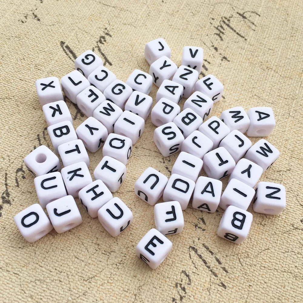 AcylicAlphabet Letter Beads, 6mm 7mm 8mm white square letter beads, mix  letters