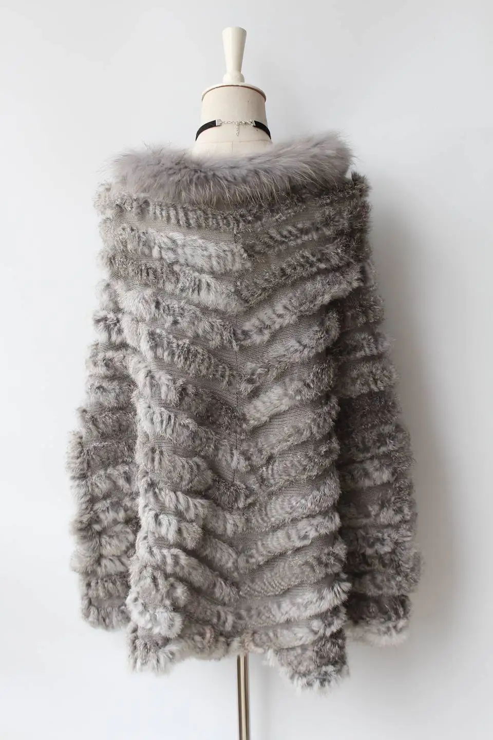 genuine rabbit fur poncho big size with collar (6)