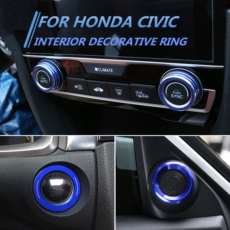 

Car Air conditioning Multimedia speaker audio for Honda new Civic 2018 Knob Button Decorative Ring Engine Ignition Push Button