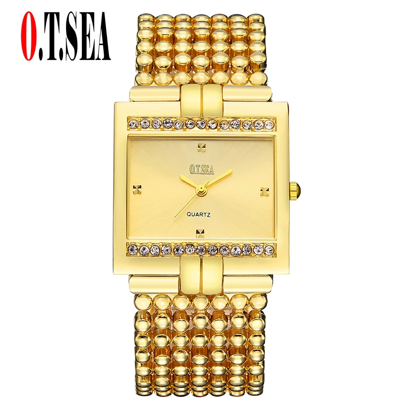 Luxury O.T.SEA Brand Gold&Silver Watch Women Ladies Men Crystal Dress