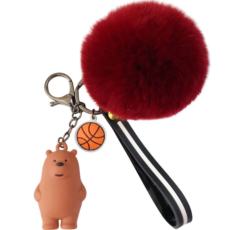 

New Three-Dimensional Doll fur pompom Key Chain cute three Bear chain Pendant Car Keychain Couple Bags DIY Keyring wholesale