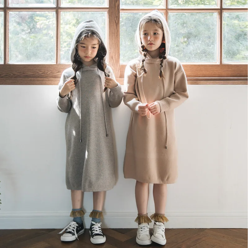 Baratos Vestido de niñas suéter con capucha vestido largo para niñas Otoño Invierno vestido de fiesta de manga larga ropa para niños vestidos de princesa