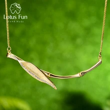 Lotus Fun Настоящее 925 пробы Серебряное дизайнерское Оригинальное ювелирное изделие Утренняя роса на бамбуковом листе ожерелье для женщин