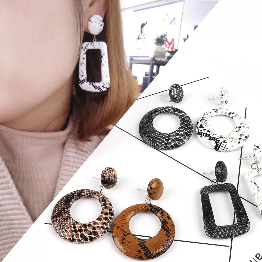 

4-20pcs/lot Snake Print Round Shape PU Leather Charms Pendant For DIY Earring Jewelry Making Findings Accessories