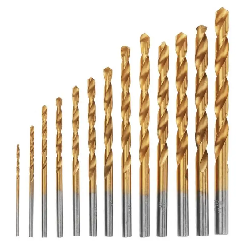 13Pcs Twist Drill Bit 1.5 6.5mm High Speed Steel Titanium Coated Twist