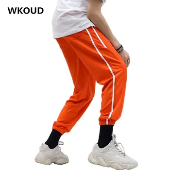 

WKOUD Sweatpants For Women Side Striped Harem Pants Men Hip-hop Loose Trousers Lady Casual Pockets Joggers Streetwear P8483