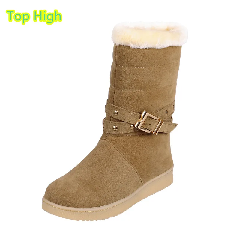 

2016 New Warm Women's Winter Boots flat/Platofrm Non-slip Slip-on Buckle Belt Soft  Snow Boots Black Red Cotton Shoes Botas Fur