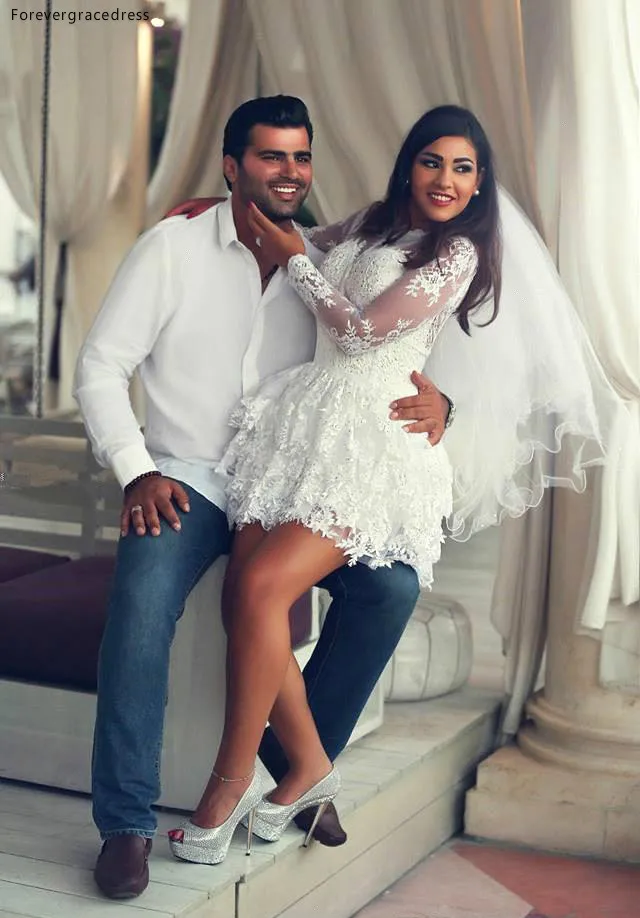 2019 Modern Sheer Long Sleeves Lace Short Cocktail Dresses Ball Gown Homecoming Dress Arabic Party Prom Gowns Backless BC0572  122 (4)