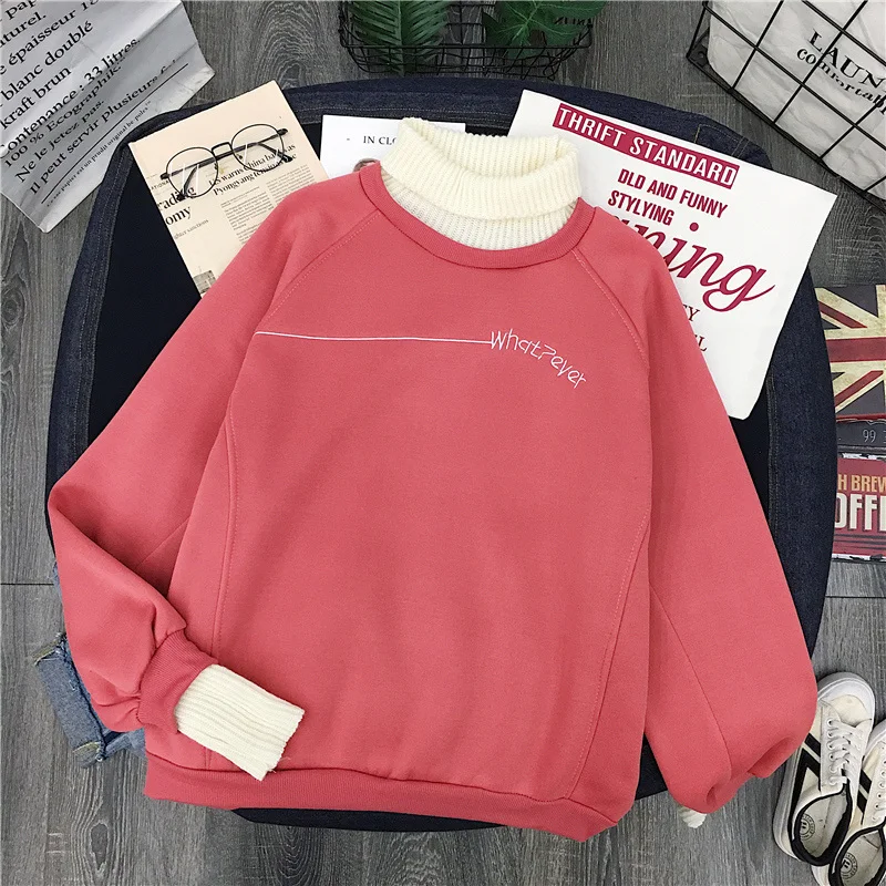 Осенняя Женская толстовка с капюшоном в Корейском стиле Ulzzang Harajuku лоскутный шерстяной пуловер свитшоты Женские флисовые толстовки с длинными рукавами