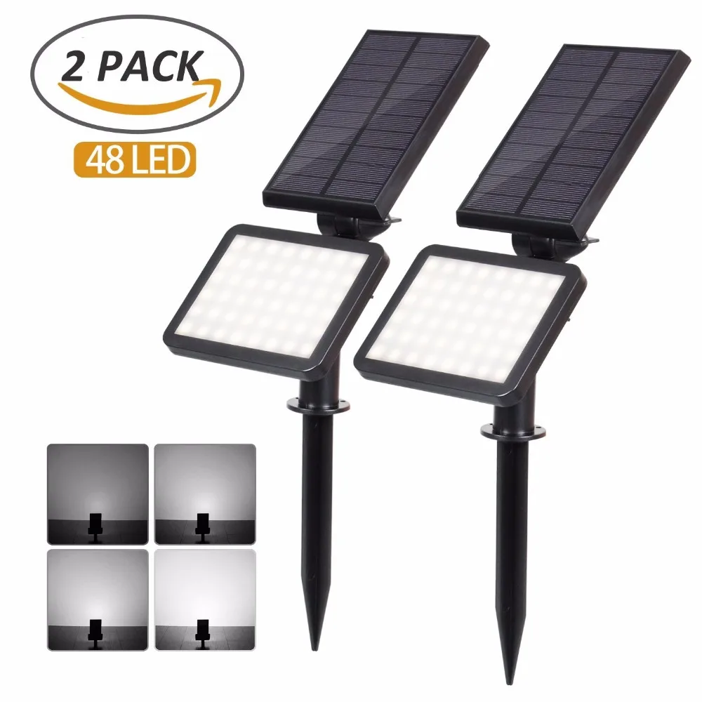 

T-SUNRISE 2 PACK Solar Spotlight 50 LEDs Solar Floodlight Outdoor Landscape Waterproof Adjustable Solar Light For Gaden 6000K