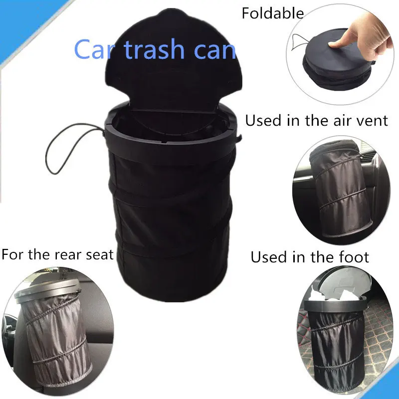 

Telescopic Car Trash Can Flip Cover Cylindrical Shape Collapsible Chair Back Storage Bag