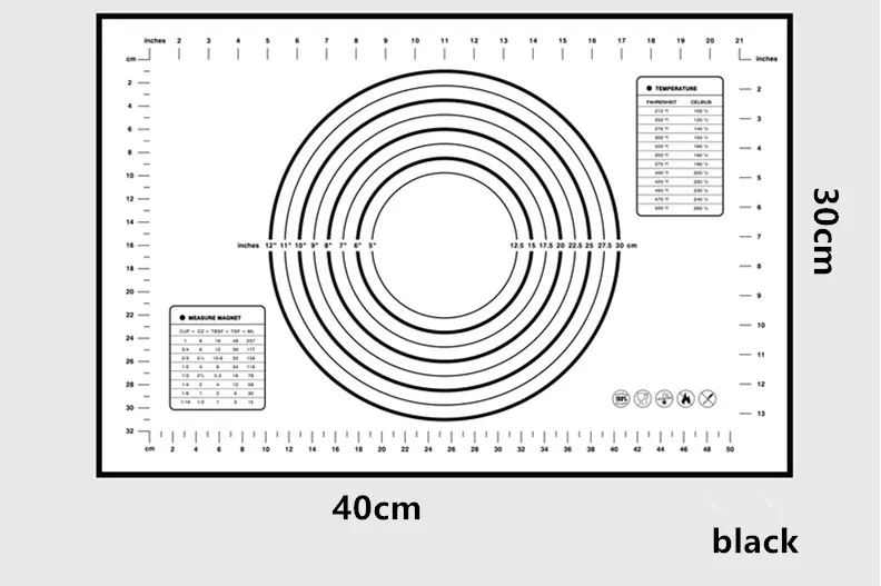 Антипригарный силиконовый коврик для выпечки лист для замеса раскатки теста коврик для выпечки формы для выпечки вкладыши колодки Инструменты для приготовления пищи 50*40 см/30*40 см - Цвет: 40x30cm black