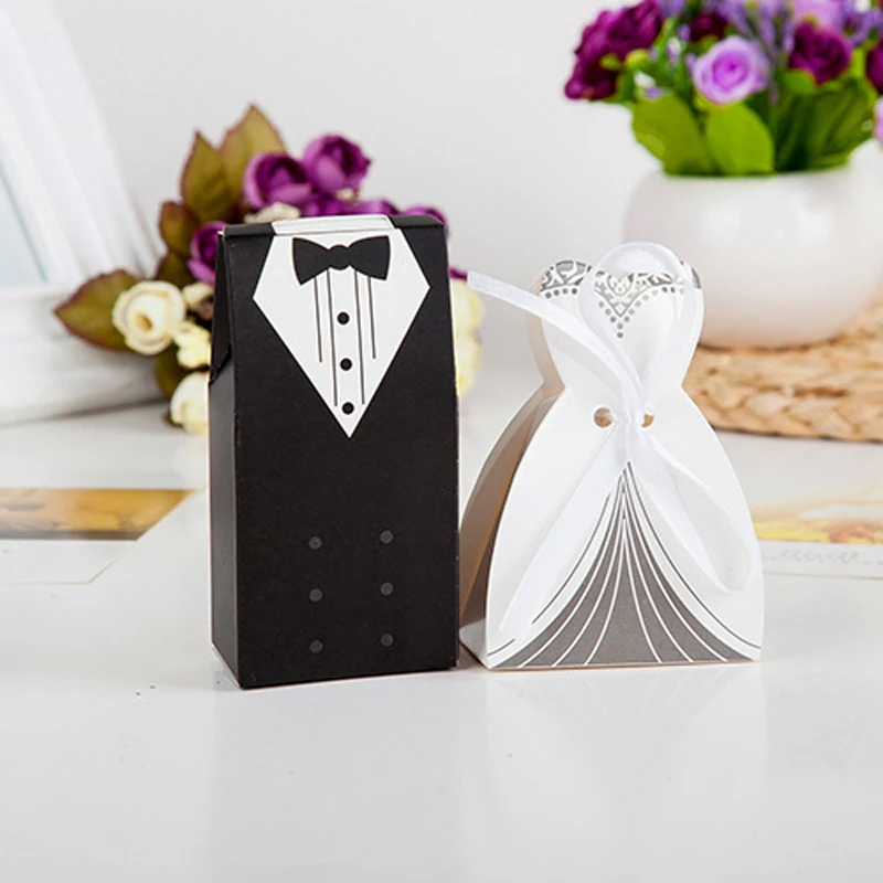 10pcs Bride and Groom Candy Box for Wedding Sweet Bag Favors GiftS Guest Ribbon Mariage Souvenirs Decoration | Дом и сад