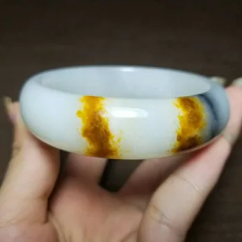 

H46#Russian material Hetian jade blue and white jade leather bracelet