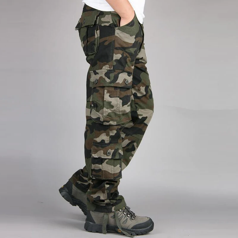 Camo Pants Men Casual Multi Pocket Cargo Trousers Hip Hop Joggers Urban Overalls Outwear Camouflage Tactical Pants
