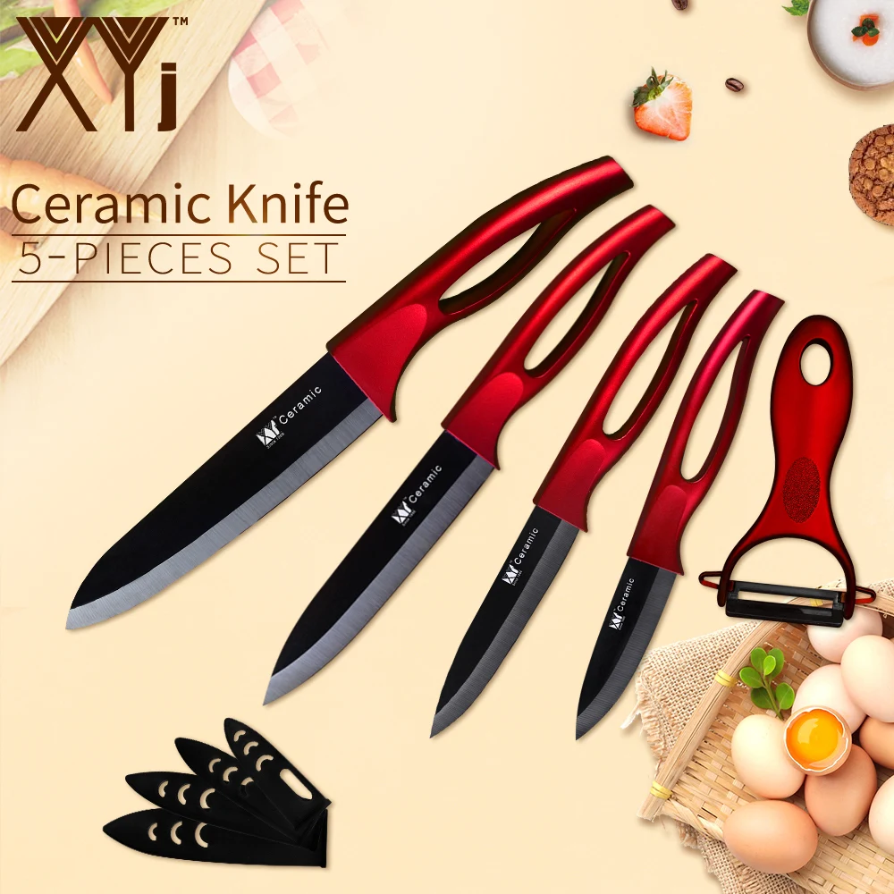 XYj 5pcs Ceramic Kitchen Knife Set Hollow Plastic Handle ...