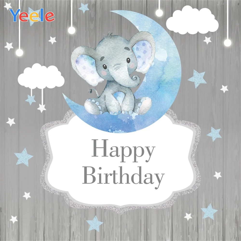 

Yeele Elephant Starry Sky Baby Birthday Party Cartoon Dreamy Customized Text Photography Background Backdrops For Photo Studio