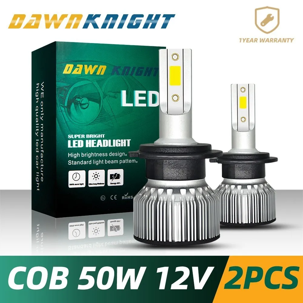 

DAWNKNIGHT 2PCS H7 Led Bulb COB CHIP Turbo 8000LM 6000K Mini Size H1 H3 H8/H9/H11 9005/HB3 9006/HB4 F3C LED Headlight Bulbs
