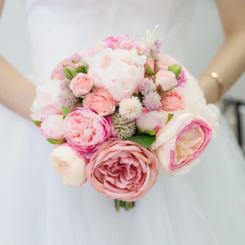 PEORCHID розовый букет невесты Искусственные цветы шелк Рамос дамас De Honor элегантный пион Свадебный для невесты