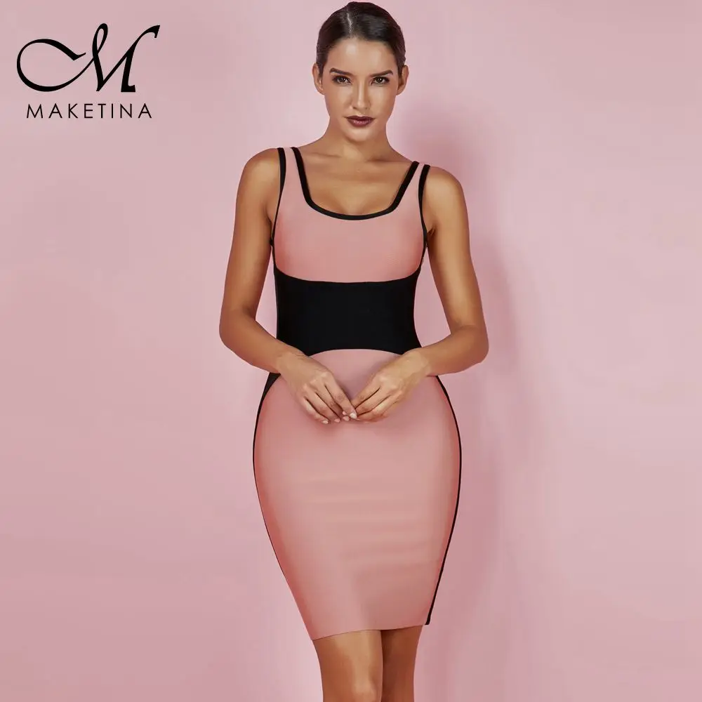 Женское Бандажное платье Maketina на тонких бретельках без рукавов из спандекса