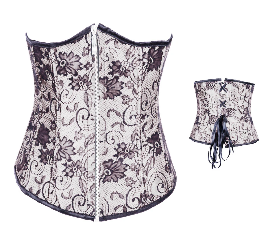 Grey Zip Lace Underbust Woman Waist Cincher Corselet Body Shaper Sexy