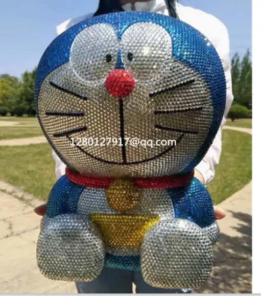 Статуя Аниме Doraemon негабаритная Копилка Jingle Cat Paste drill sit ПВХ фигурка Коллекционная модель игрушки 32 см коробка P1360 - Цвет: Синий