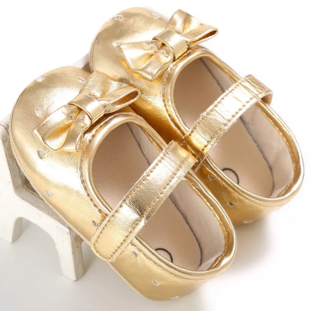 

0-18M Infant Baby Girl Bow Anti-slip Crib Shoes Kid Soft Sole Sneakers PU Leather Prewalker New