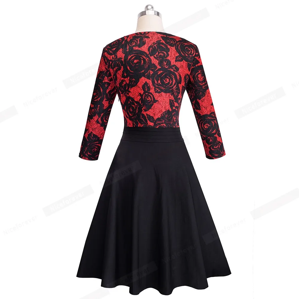 Хорошее-forever винтажное черное цветочное элегантное кружевное плиссированное платье с прозрачными рукавами ТРАПЕЦИЕВИДНОЕ пинап деловое женское расклешенное платье A062