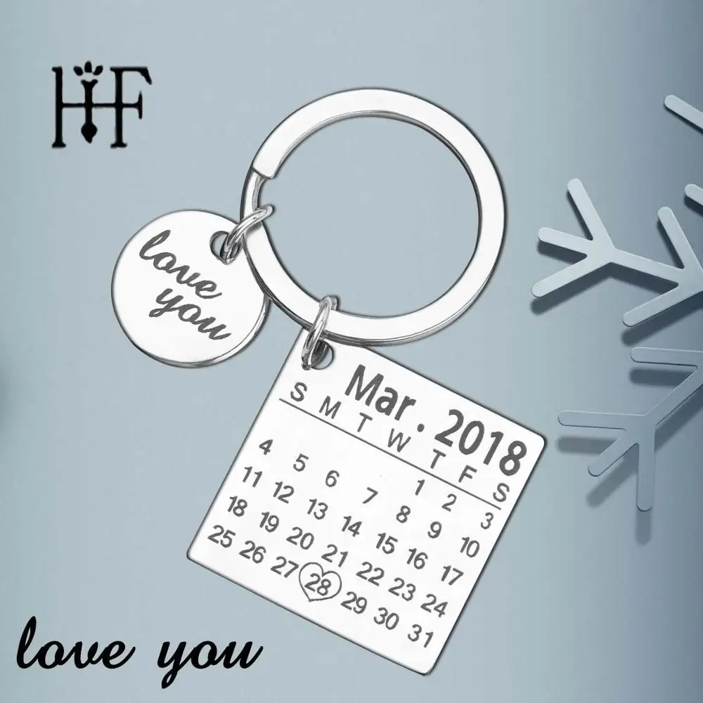 

Fathers Day Sale Personalized Calendar Keychain Custom keychain Men Anniversary Creative Handwork Llaveros Wedding Birthday Gift