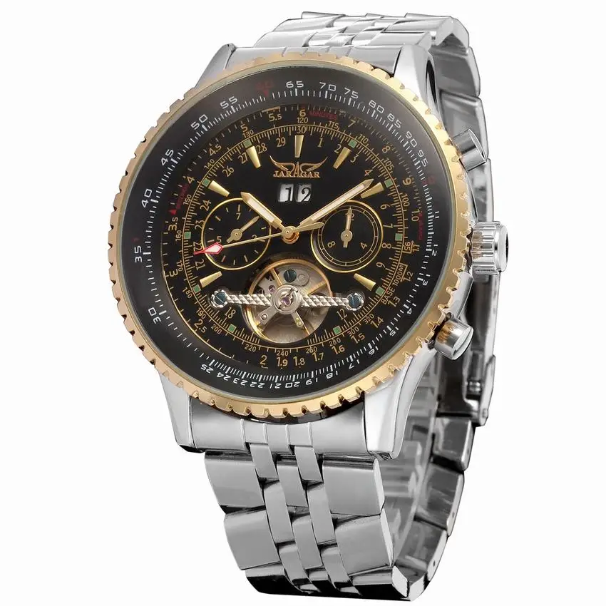 

Luxury Flying Series Golden Bezel Scale Dial Design Stainless Steel Mens Watch Automatic Self Wind Mechanical Watch Date Week