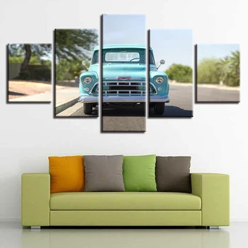 

Framed Home Decoration Modern Print Painting Modular 5 Pieces Mint Green Car Art Canvas Wall HD Pictures For Living Room Poster
