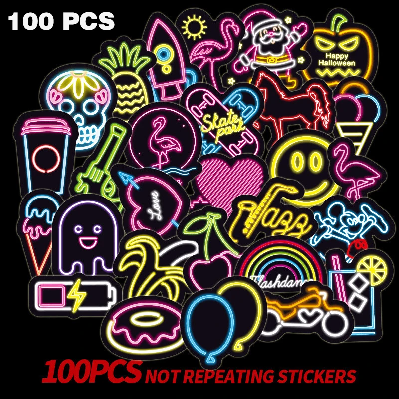 

Neon Light Sticker Anime Icon Animal Cute Decals Stickers Gifts for Children to Laptop Suitcase Bicycle Car Skateboard Sticke