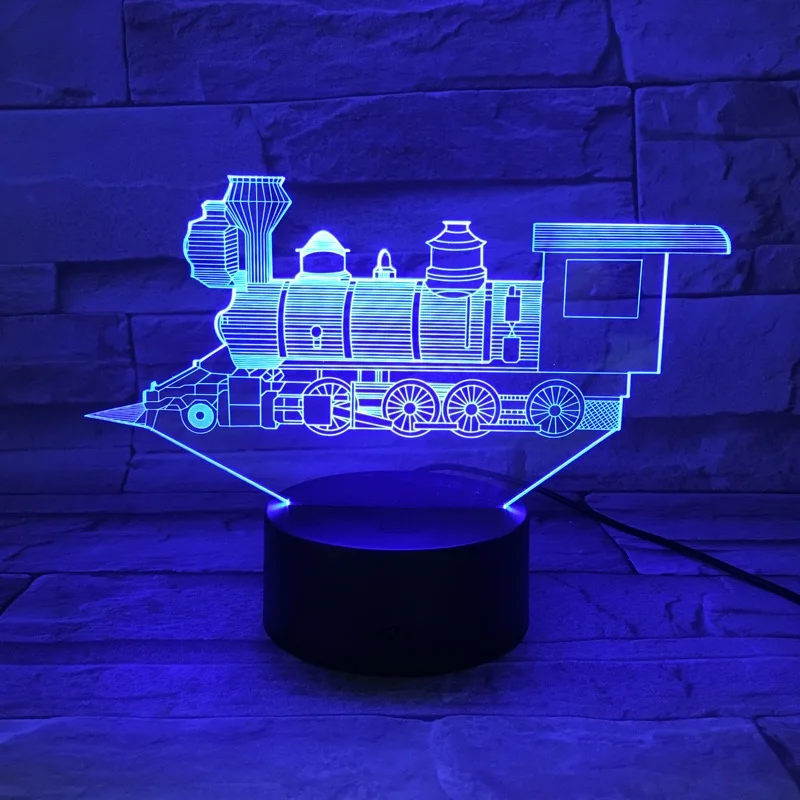 

3D Lamp Night Light LED Bulb Steam Train Locomotive Multi-color Lighting Flash Fade Holiday Gifts for Kids Friends RGB Luminaria