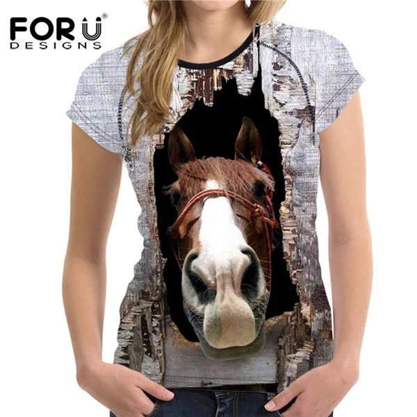 FORUDESIGNS/3D Crazy Horse Женская футболка Летняя Повседневная Женская короткий рукав футболки с животным принтом Женская Удобная футболка - Цвет: C0356BV