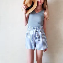 Blue High Waist Striped Sashes Shorts Women Summer Sexy Button Mini Shorts Harajuku Ladies Summer Shorts Female