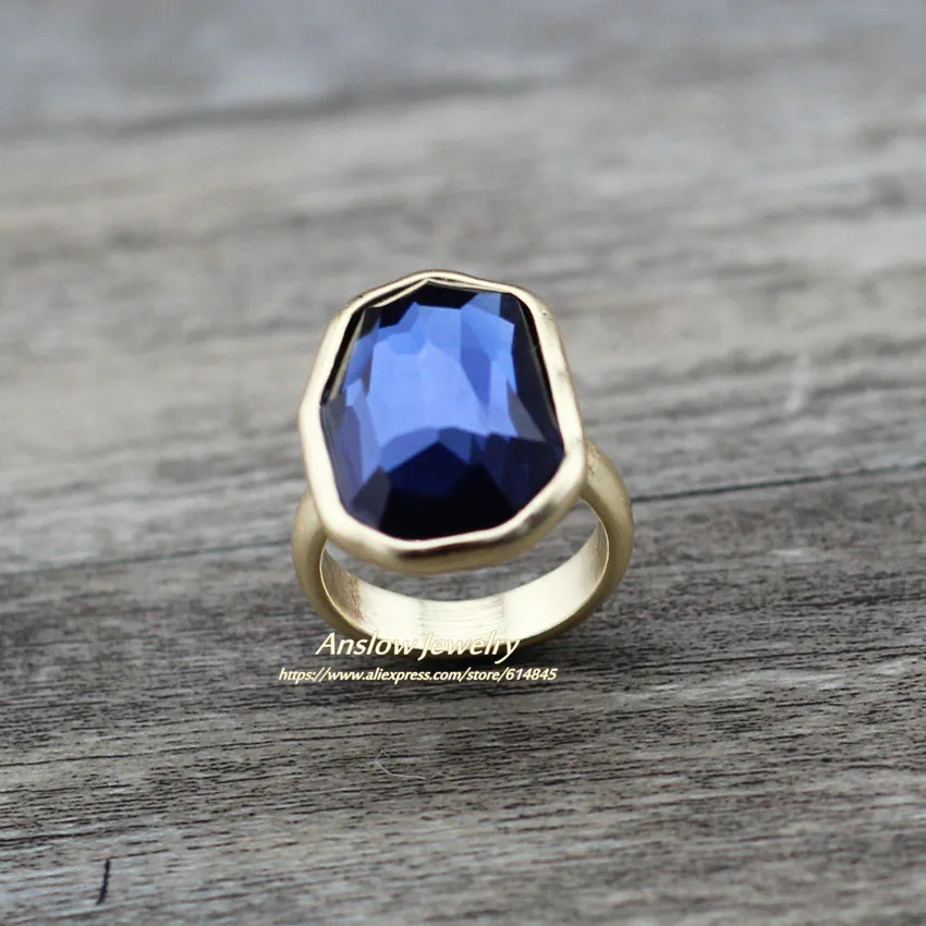 Anslow Трендовое Брендовое модное ювелирное изделие Серебряного и золотого цвета, большое кольцо на палец с неправильным кристаллом для женщин, обручальное кольцо LOW0006AR - Цвет основного камня: gold blue