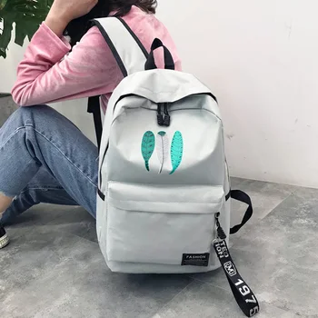 

2018 Leaves Embroidery Simple Canvas Backpack Girls Fresh Style Shoulders Bag High Quality Cute Backpack For Teenager