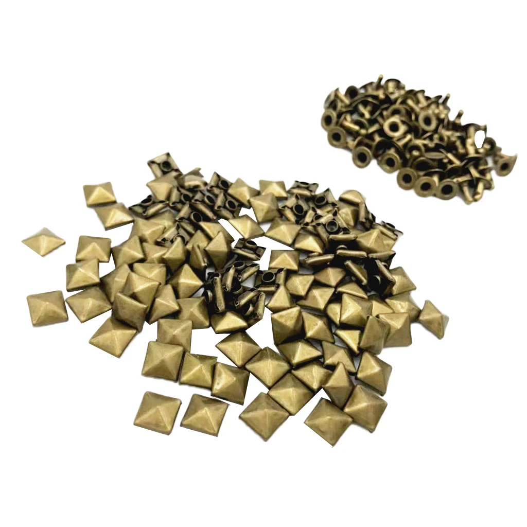 fityle 100Pcs Copper Leather Craft Rivets Square Pyramid Studs for DIY Belt Pet Collar Decor for Belt backpack shoes hat jeans