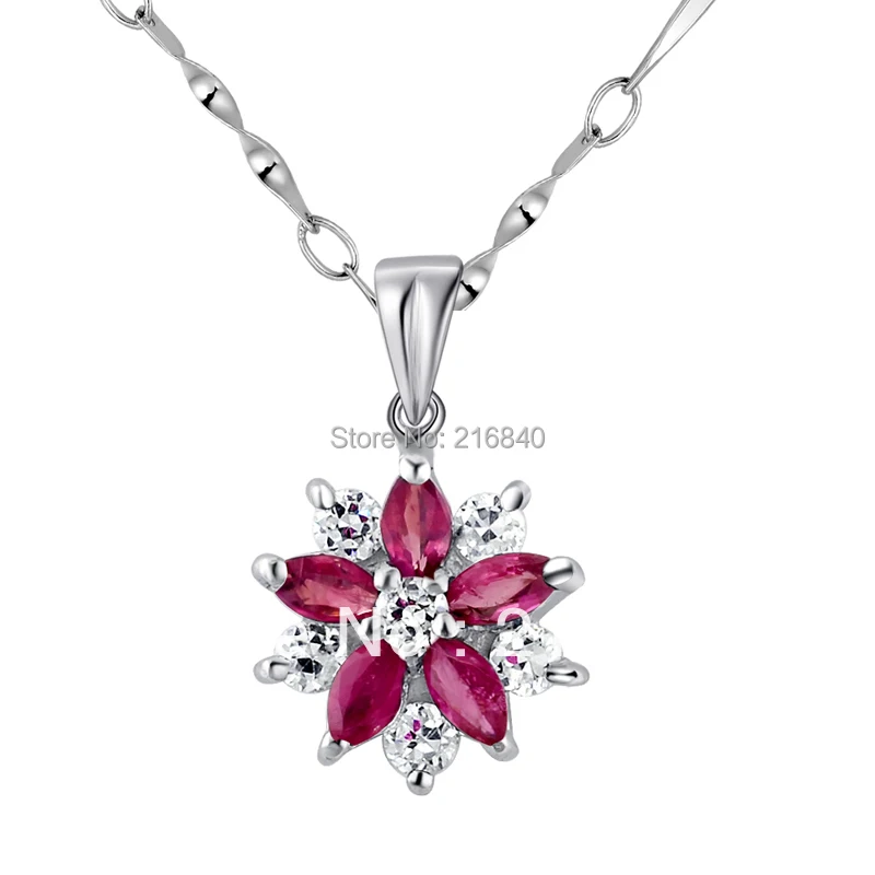 

Natural Ruby Pendant Necklace 925 Sterling silver Woman Fine Elegant Gem Flower Jewelry Girl Birthstone Valentine Gift SP0562R