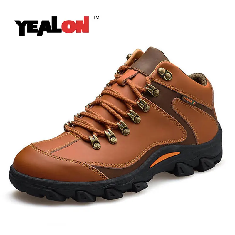 YEALON Hiking Shoes Men Outdoor Trekking Shoes Genuine Leather Zapatillas Deportivas Hombre Sneakers Mountain Hiking Boots Men