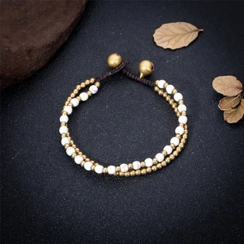 

Ethnic White Stone Beads Chain Handmade Two Layers Bracelet Sting Bracelets For Women Drop ship