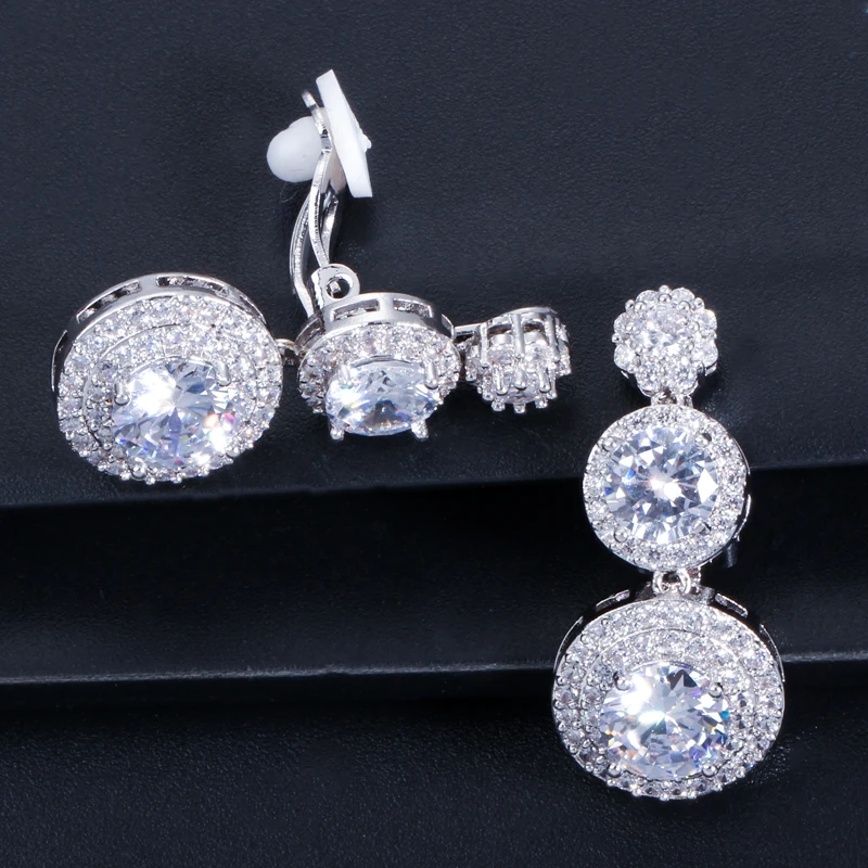 CWWZircons Clip on Ear Round Drop Cubic Zirconia Non Pierced Earrings Fashion Wedding Jewelry Womens Accessories CZ427 3