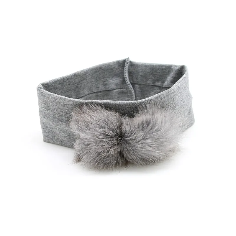 

NEW WINTER girls kids sweet cotton fabric stretchy and soft headband with fox pompom