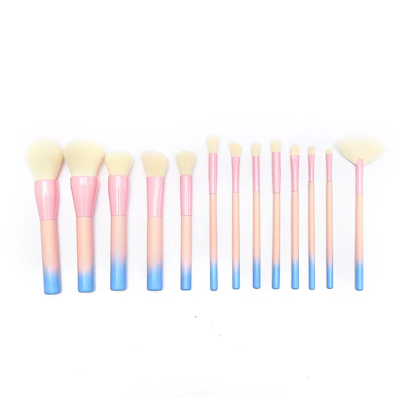 

New 14pcs Set Real Wool Makeup Brush 14 Makeup Brush Sets Cylinder Gradient Handle Beauty Tools